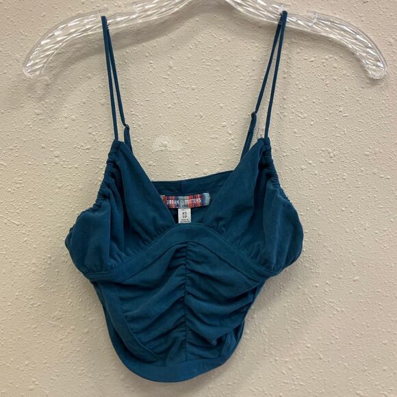 Urban outfitters V-neck Blue Spaghetti Strap Ribbed Crop Top XS 740 - Picture 1 of 4